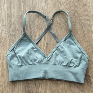 Lululemon Blue Green Grey Adjustable Strap V Cut Sports Bra Size 6